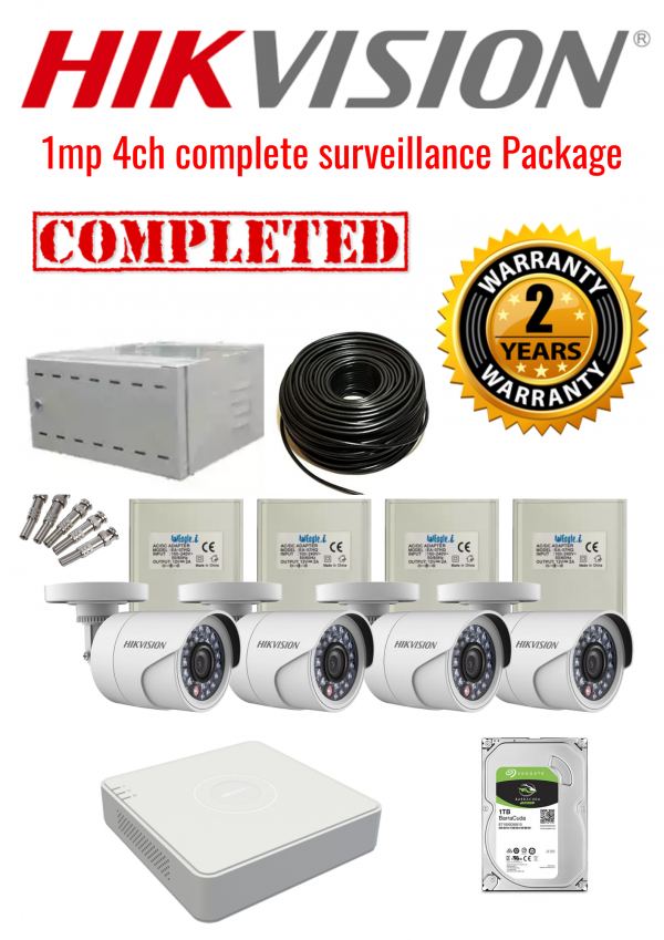 Hikvision CCTV 1MP Turbo HD Outdoor 4 Camera Surveillance Package