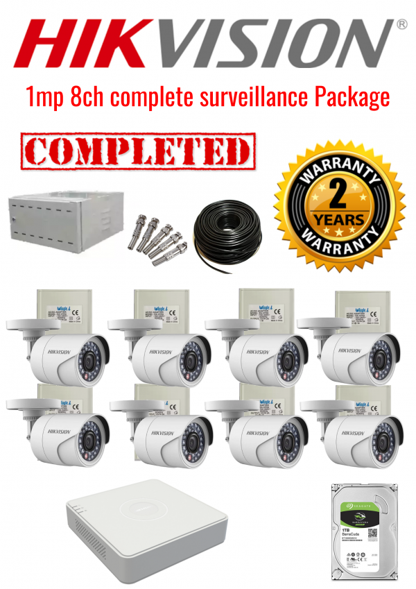 Hikvision CCTV 1MP Turbo HD Outdoor 8 Camera Surveillance Package