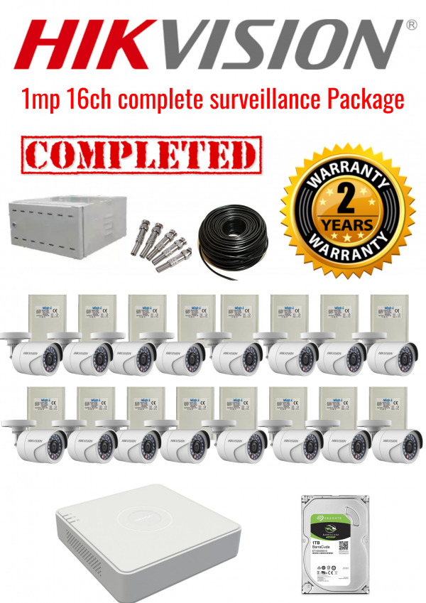 Hikvision CCTV 1MP Turbo HD Outdoor 16 Camera Surveillance Package